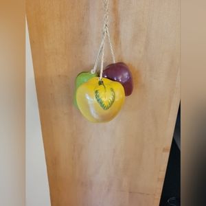 Vintage 3 piece Ceramic Fruit on a Rope & Wooden Apple